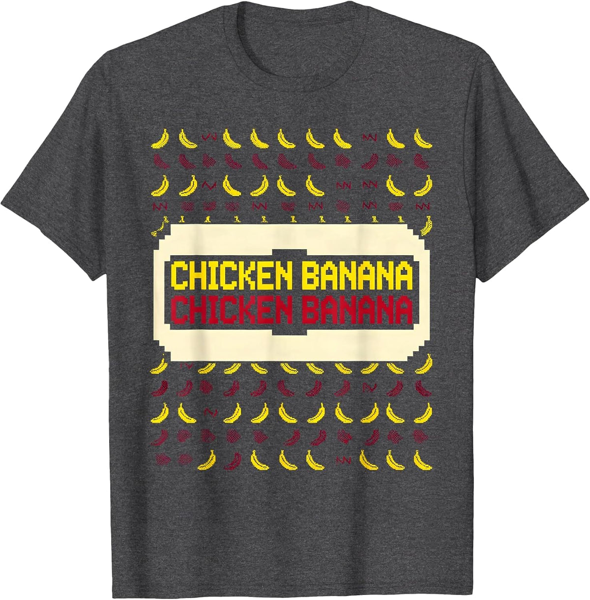 Chicken Banana Chicken Banana Funny Pixel Art Kids Meme T-Shirt - Dark Heather Grey