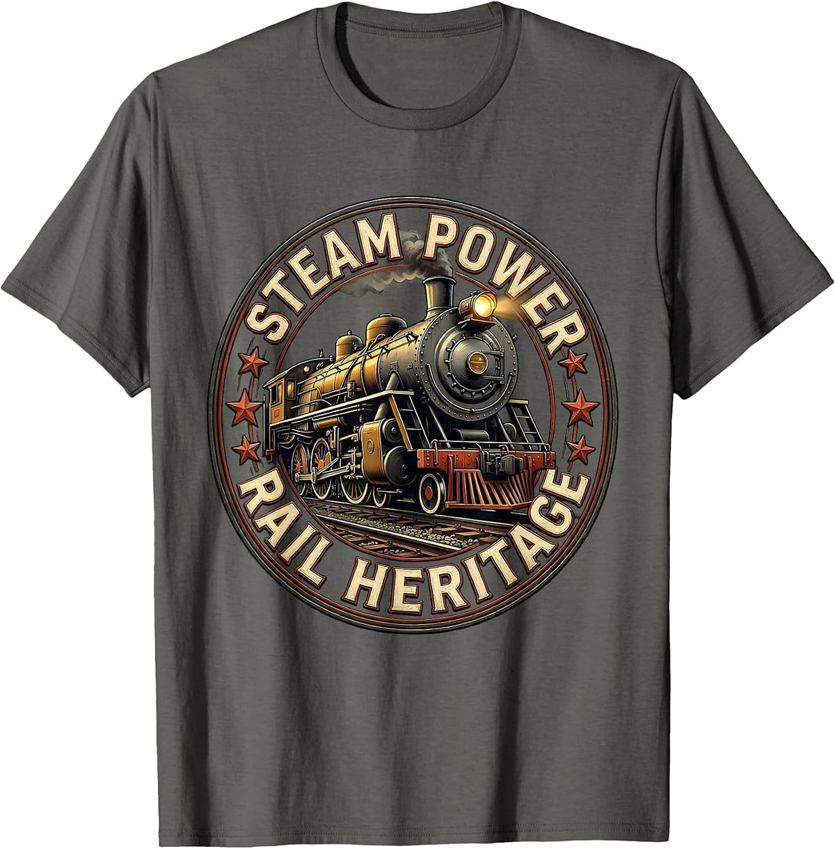 Steam Power Rail Heritage Big Boy 4014 Train Engineer T-Shirt - Asphalt Grey