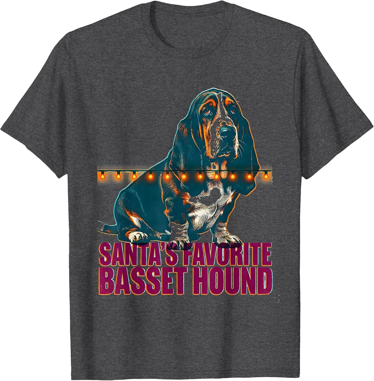 Men's Santa's Favorite Basset Hound Christmas Dog Lover Holiday T-Shirt - Dark Heather Grey