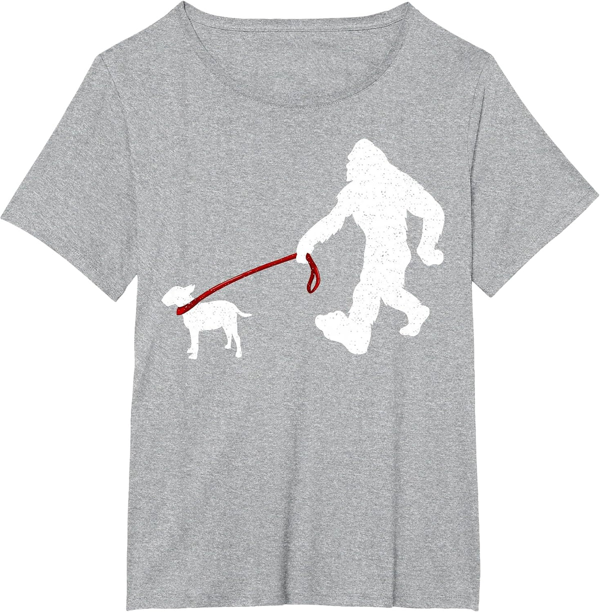 Funny Bigfoot Walking with Bull Terrier Dog T-Shirt - Heather Grey
