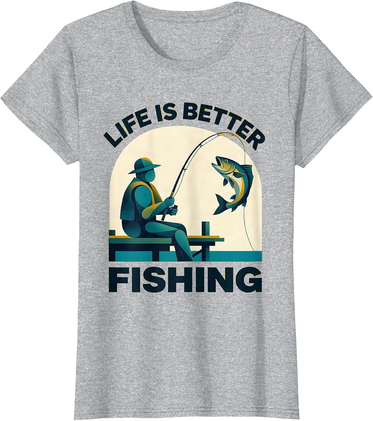 Life Is Better Fishing Graphic Design T-Shirt - Heather Grey