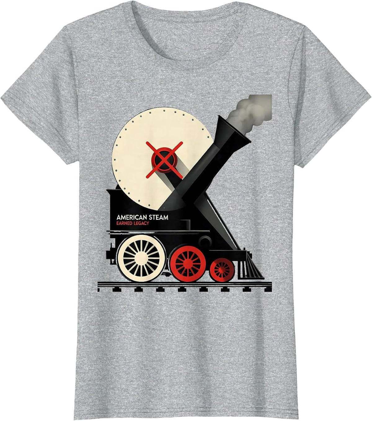 American Steam Earned Legacy Constructivist Poster Train T-Shirt - Heather Grey