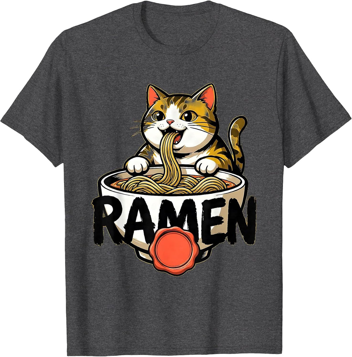 RAMEN Bold Kawaii Anime Cat Ramen Lover Gift T-Shirt - Dark Heather Grey