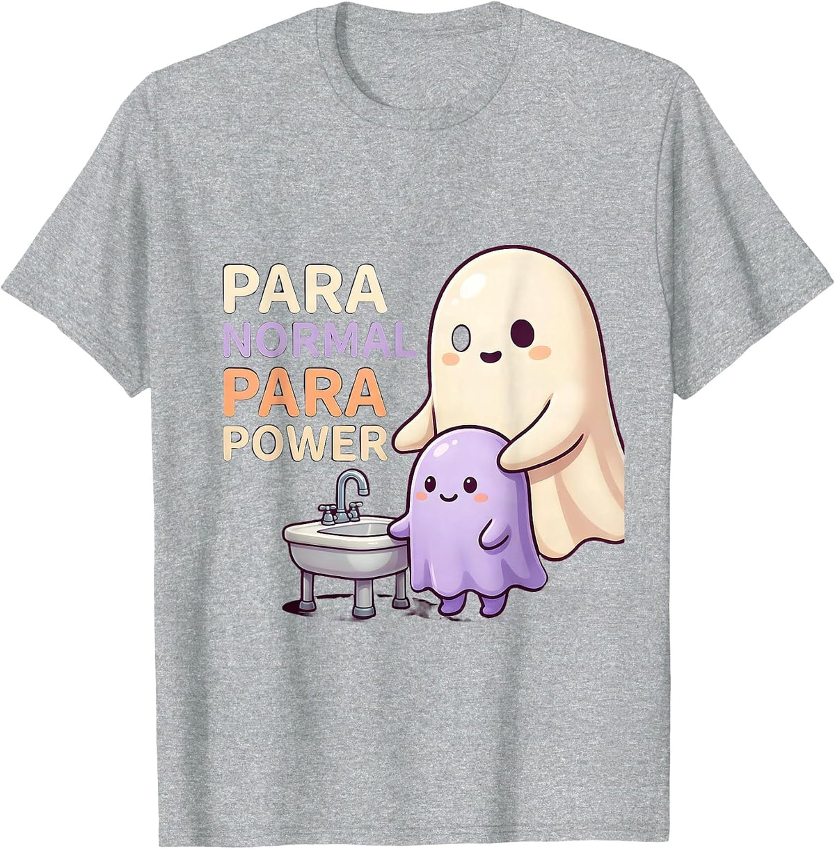 Men's Para Normal Para Power Cute Kawaii Ghost Paraprofessional T-Shirt - Heather Grey