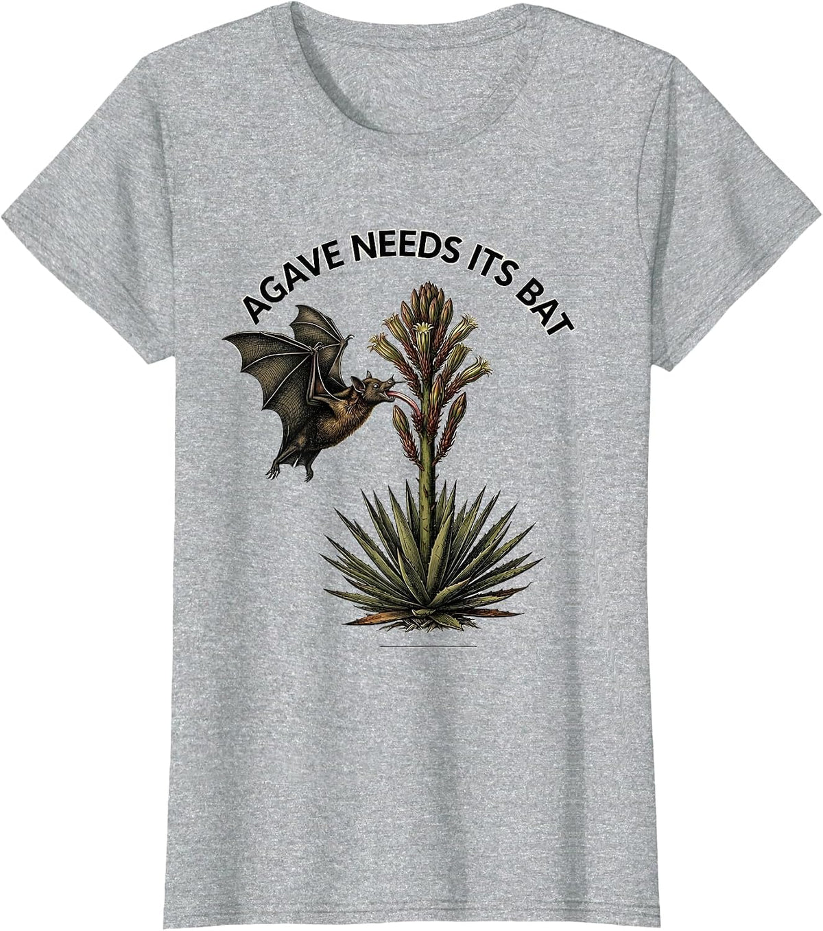 Women's Agave Needs Its Bat Botanical Bat Lover Wildlife T-Shirt - Heather Grey