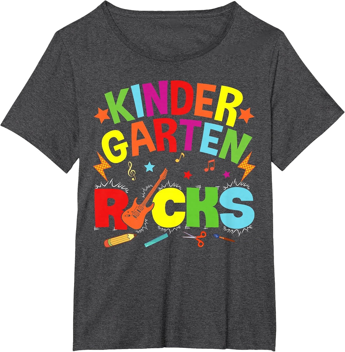 Hello Kindergarten Rocks Teacher Team Vibes Rockstar T-Shirt - Dark Heather Grey