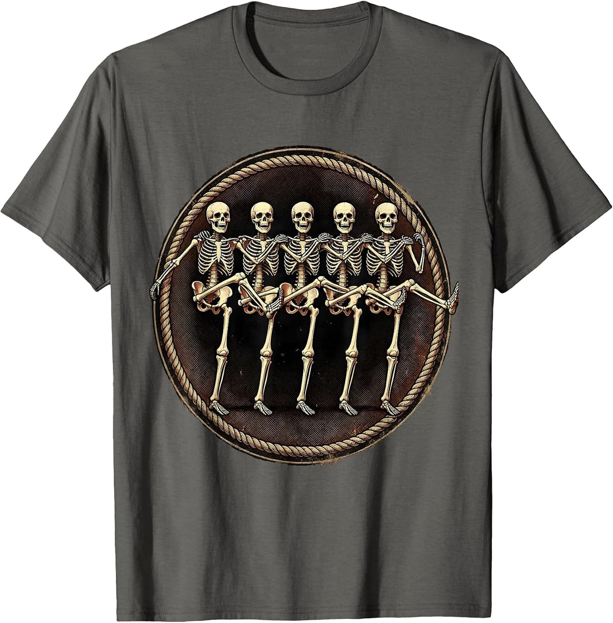 Dancing Skeletons Chorus Line Kick Graphic T-Shirt - Asphalt Grey