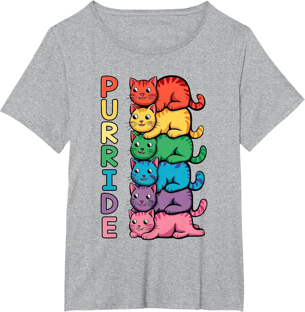 Gay Pride Month Ally Cat Funny LGBTQ Rainbow Men Women Kids T-Shirt - Heather Grey