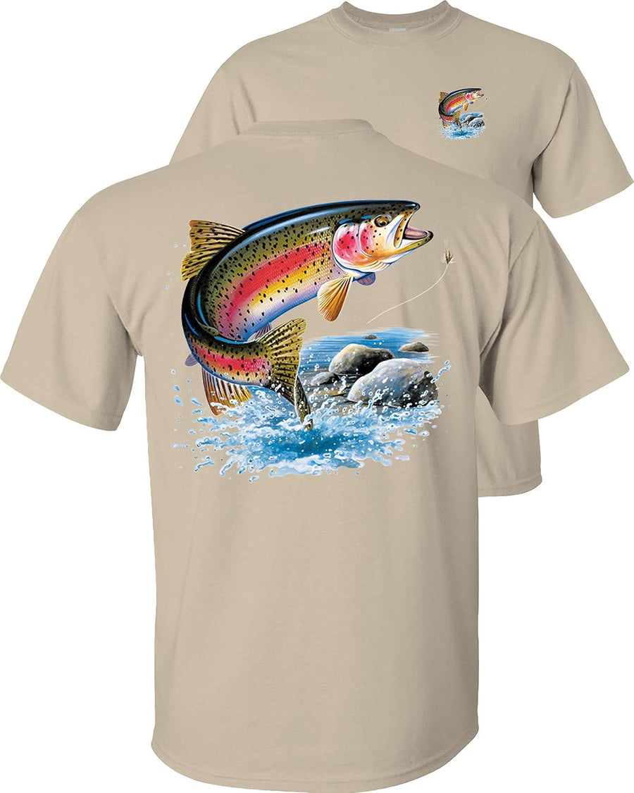 FAIR GAME Rainbow Trout T-Shirt Fly Fishing Fisherman-Sand-S - As Pictured