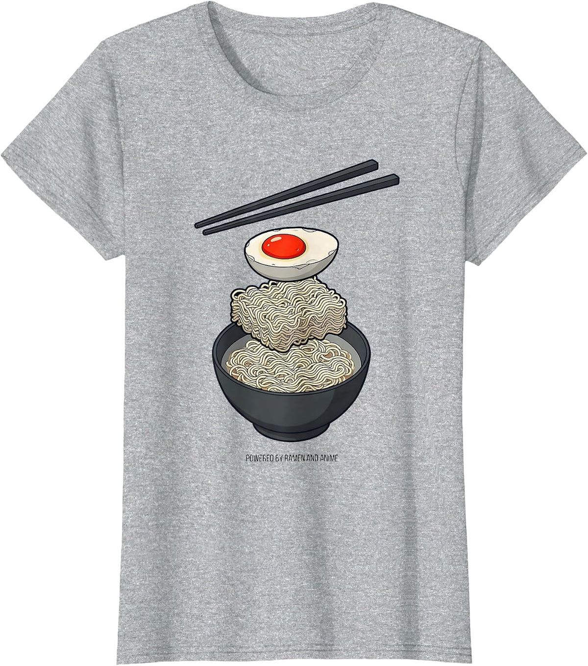 Women's Powered By Ramen And Anime Retro Anime Lover Foodie Humor T-Shirt - Heather Grey