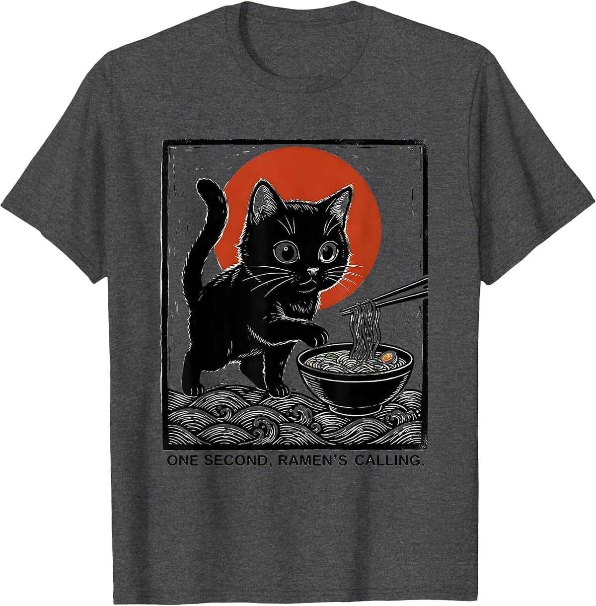 Men's One Second, Ramen's Calling Funny Kawaii Anime Cat Gift T-Shirt - Dark Heather Grey