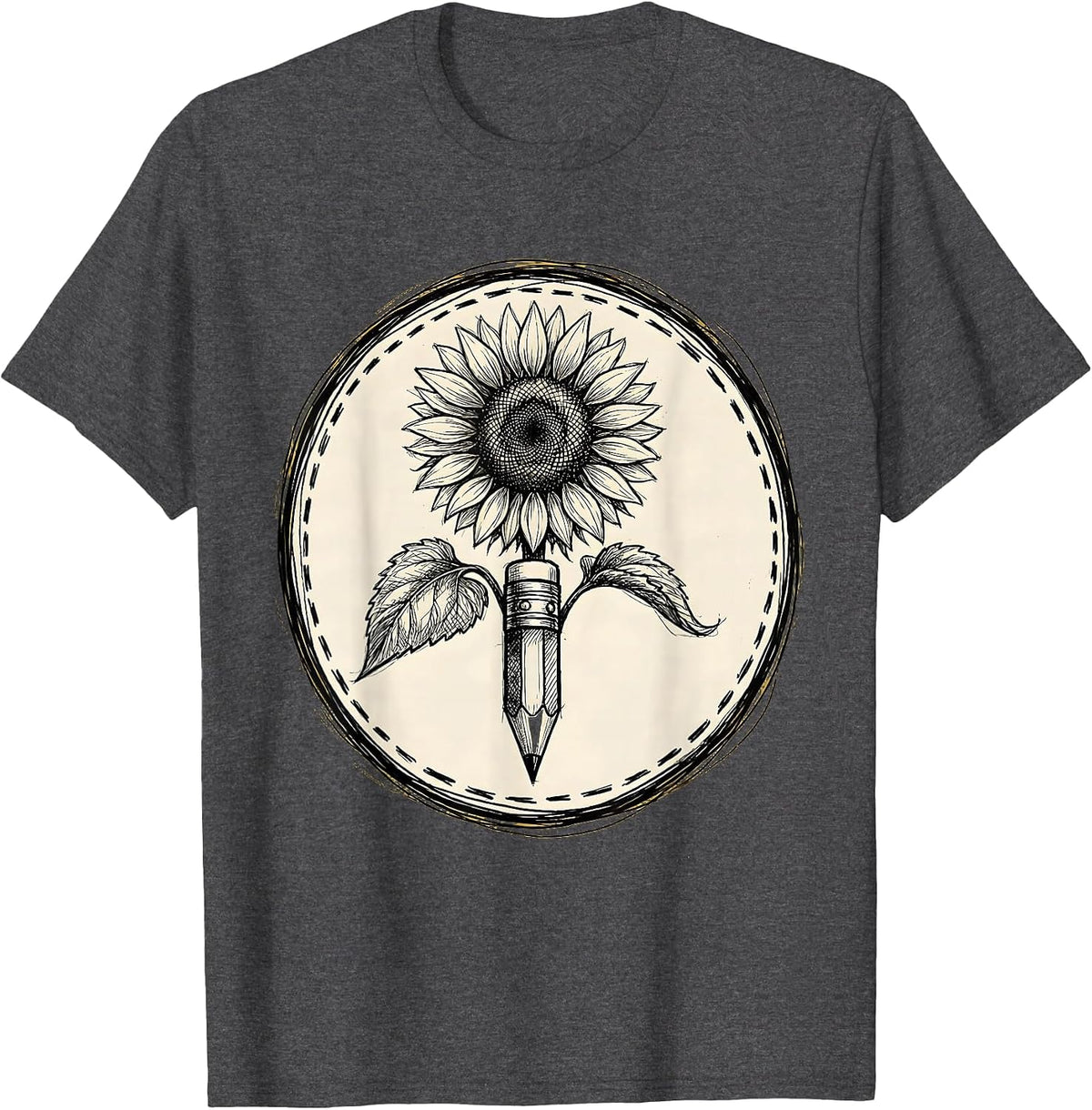 Special Education Teacher Sunflower Pencil Art T-Shirt - Dark Heather Grey