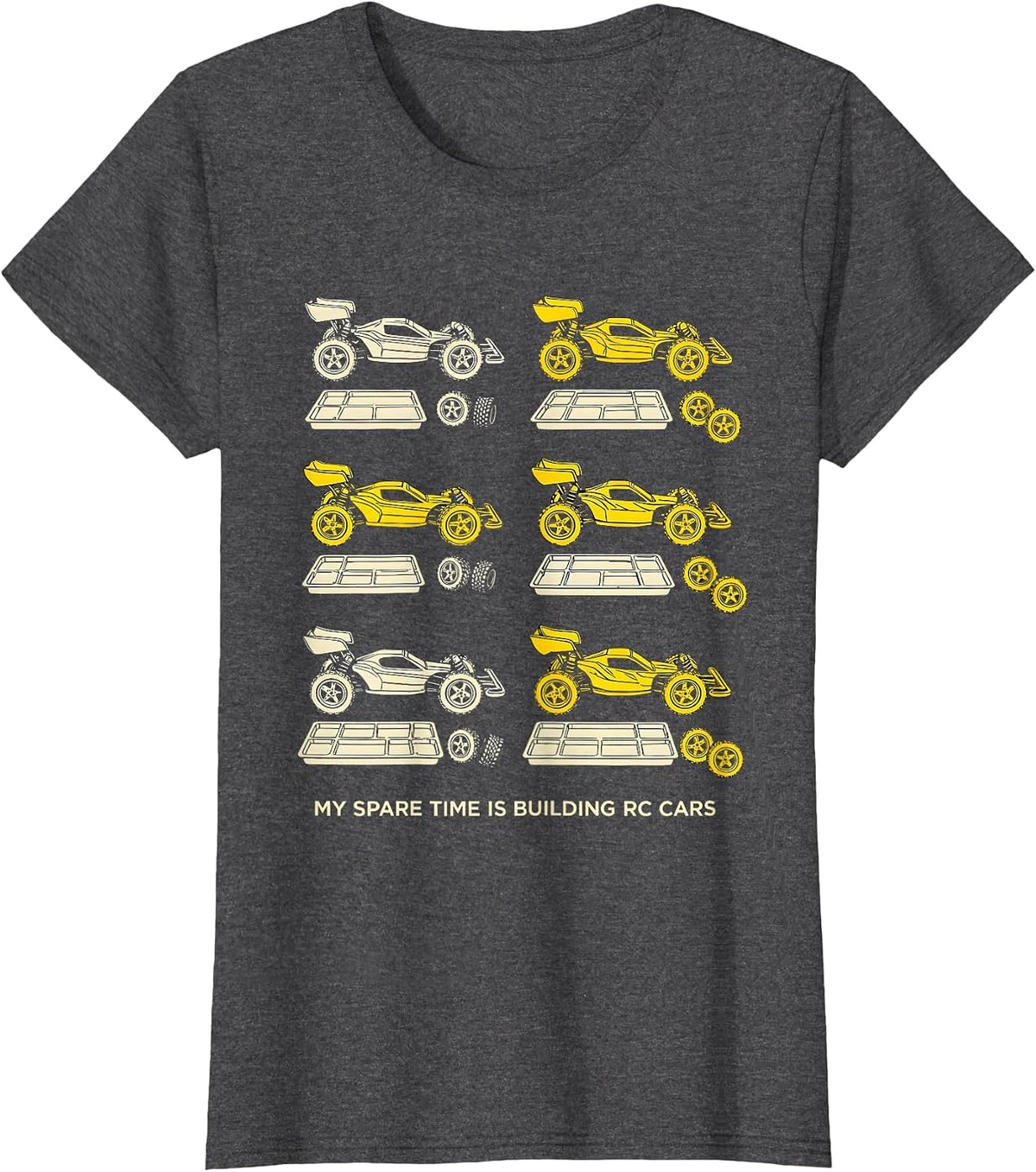 Women's My Spare Time Is Building RC Cars Funny Car Enthusiast T-Shirt - Dark Heather Grey