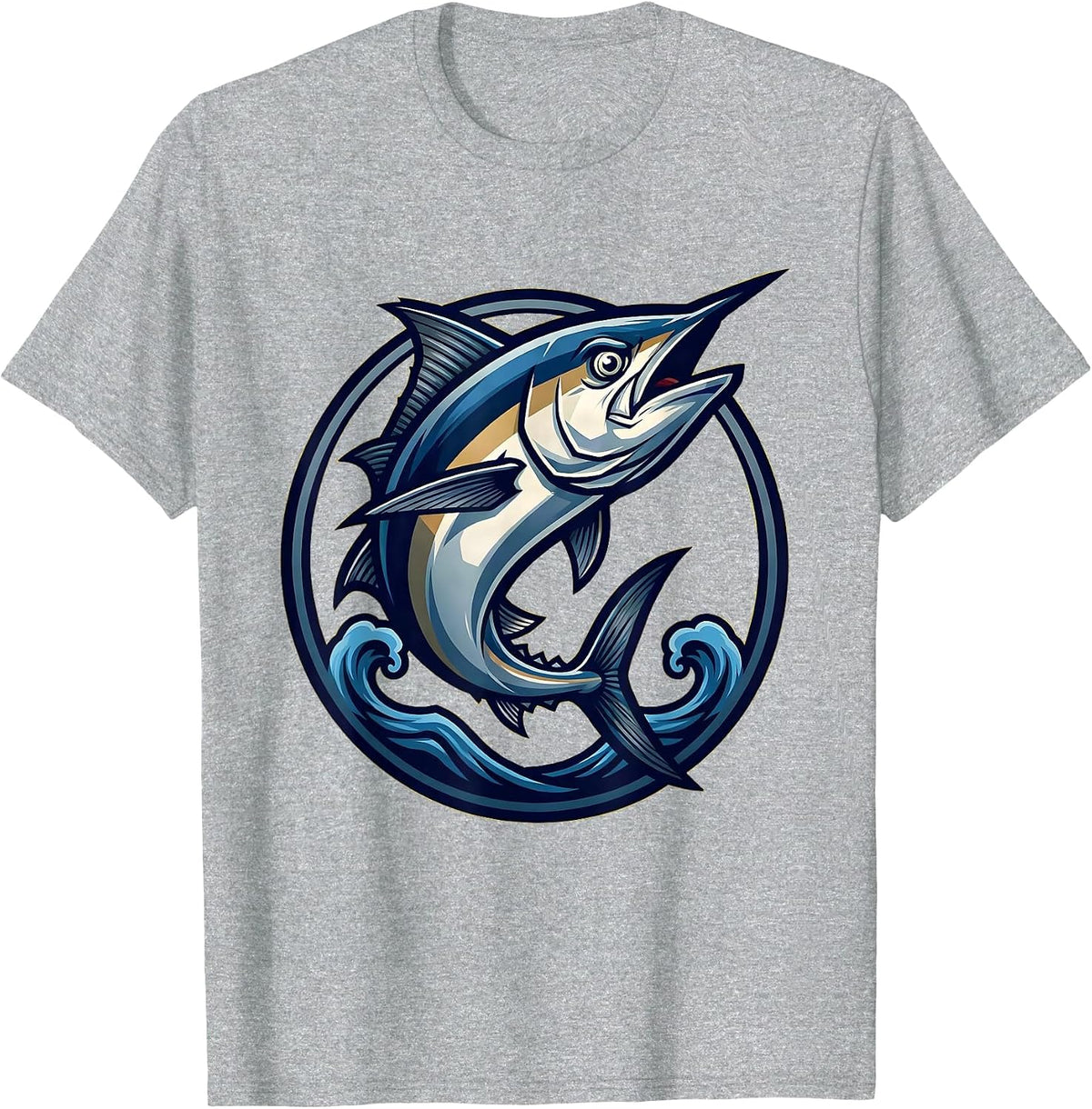 Men's Tuna Fish Jumping Ocean Waves Graphic T-Shirt - Heather Grey
