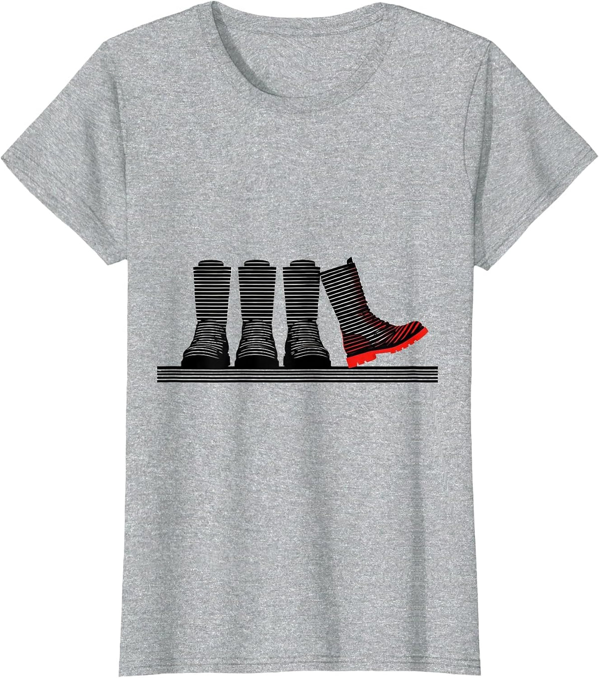 Dancing Boot Silhouettes Disrupted Stripe Graphic Line Dance T-Shirt - Heather Grey