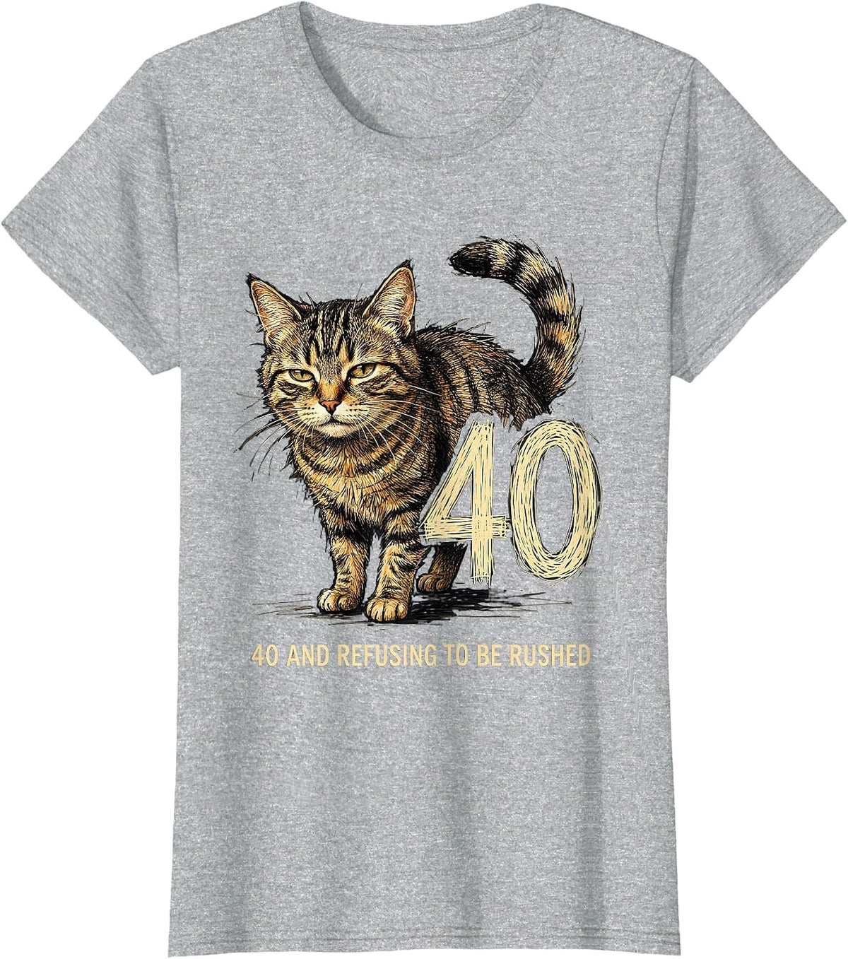 40 And Refusing To Be Rushed Playful Cat Birthday Humor T-Shirt - Heather Grey