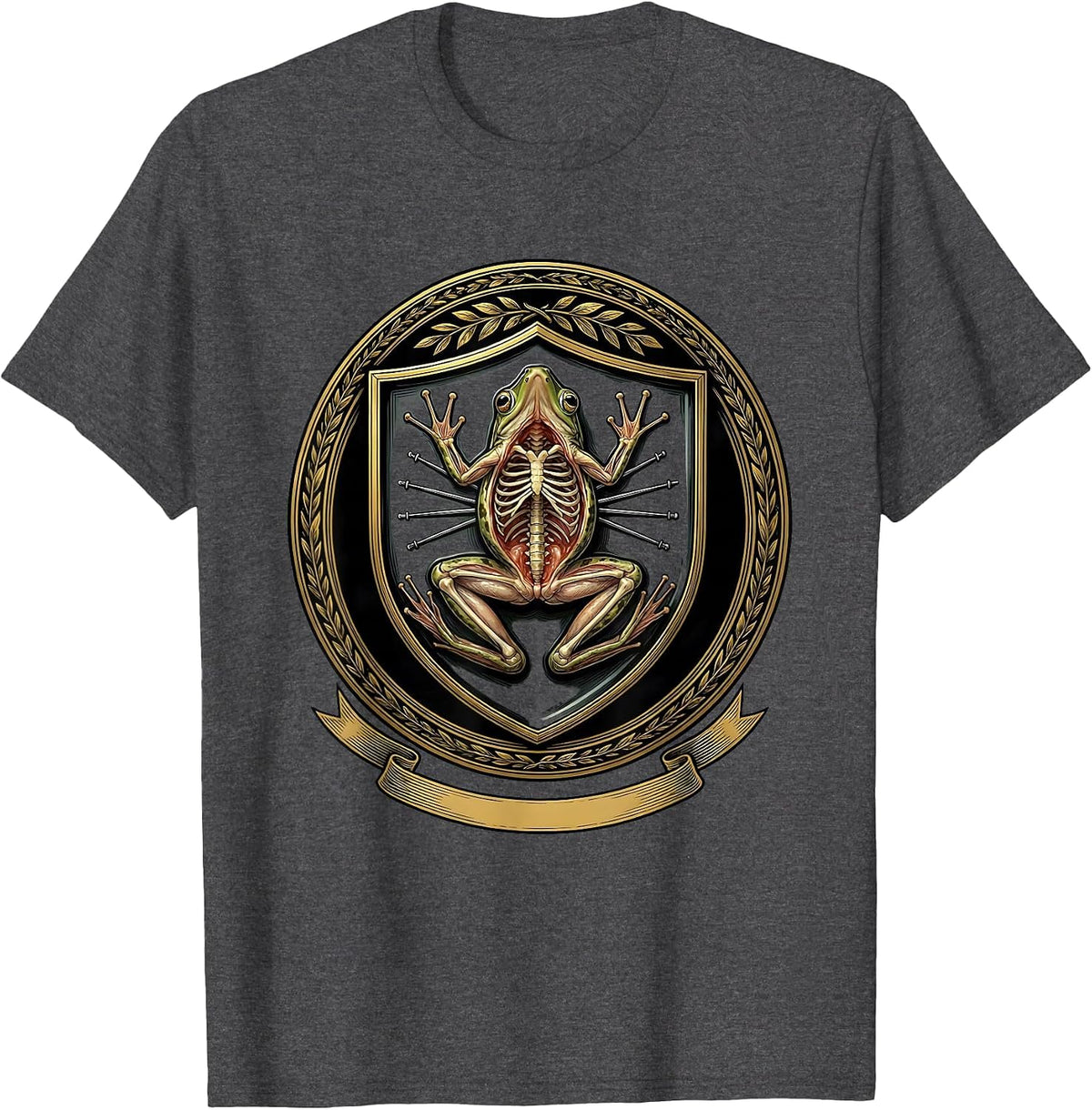 Frog Dissection Tray Science Illustration T-Shirt - Dark Heather Grey