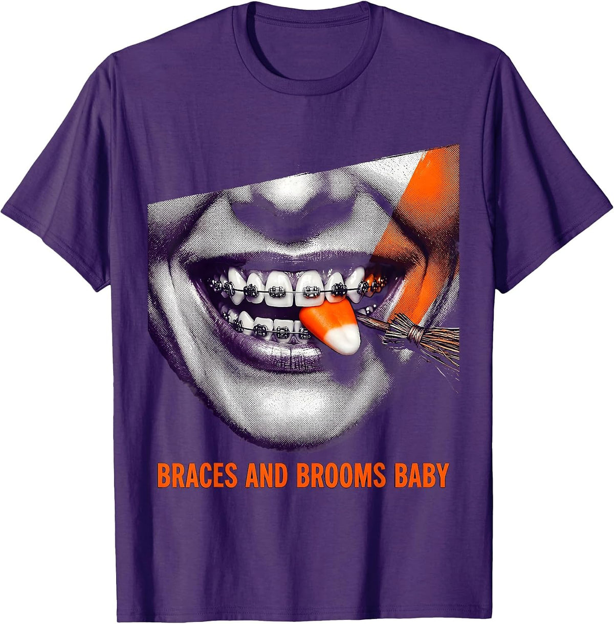 Men's Braces and Brooms Baby Halloween Dental Design T-Shirt - Purple