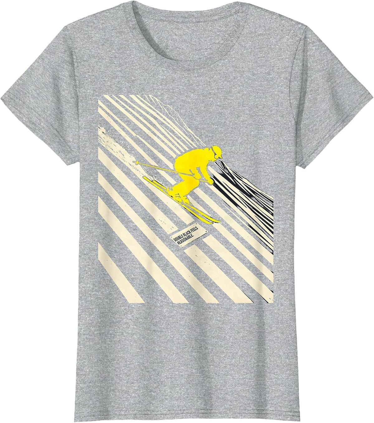 Women's Double Black Feels Reasonable Funny Vintage Ski Snowboard T-Shirt - Heather Grey