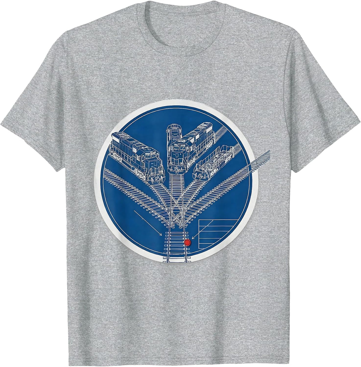 Men's Blueprint Rail Yard Model Railroad Enthusiast Humor T-Shirt - Heather Grey