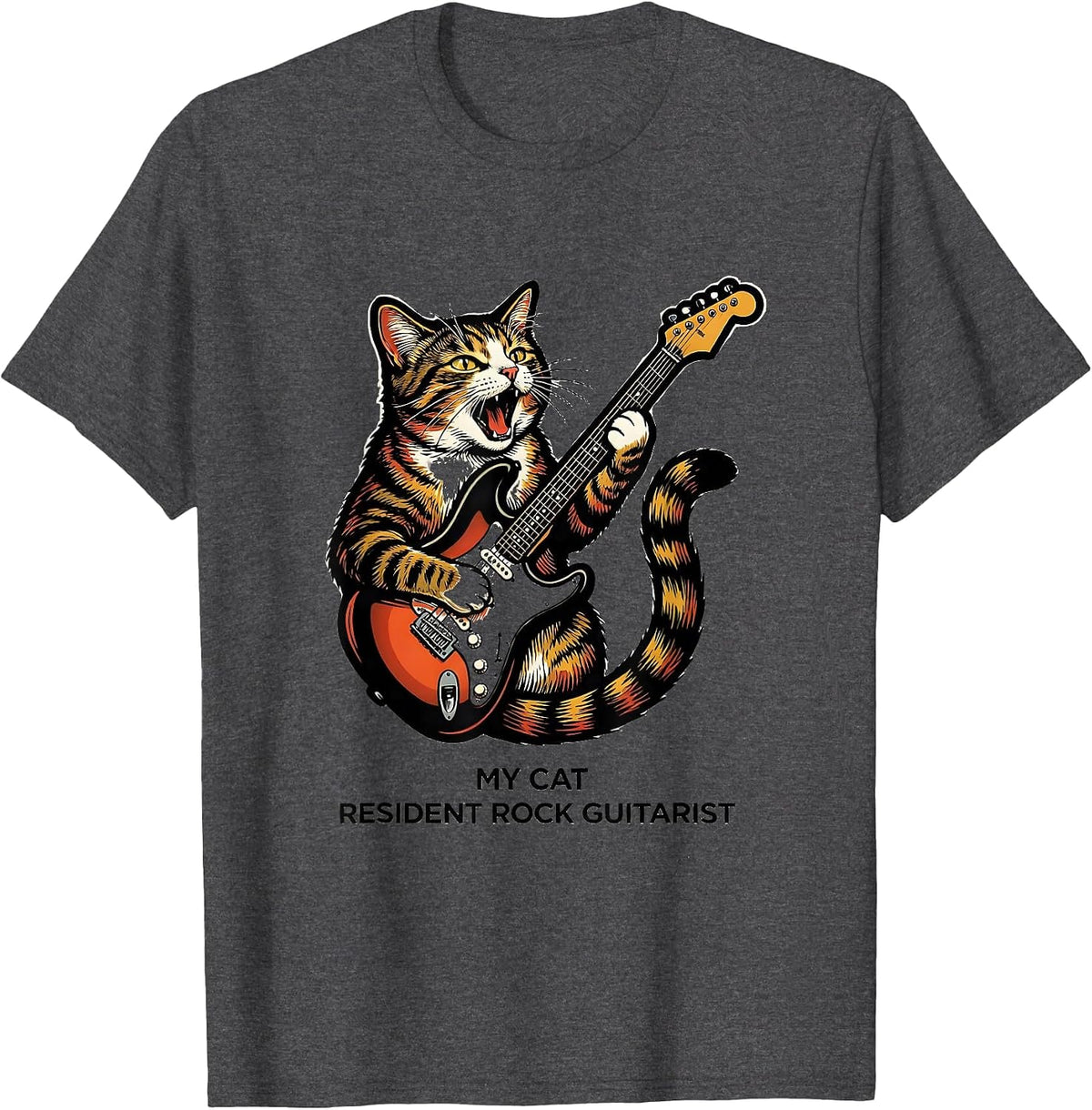 My Cat, Resident Rock Guitarist Funny Cat Rock Music Fan T-Shirt - Dark Heather Grey