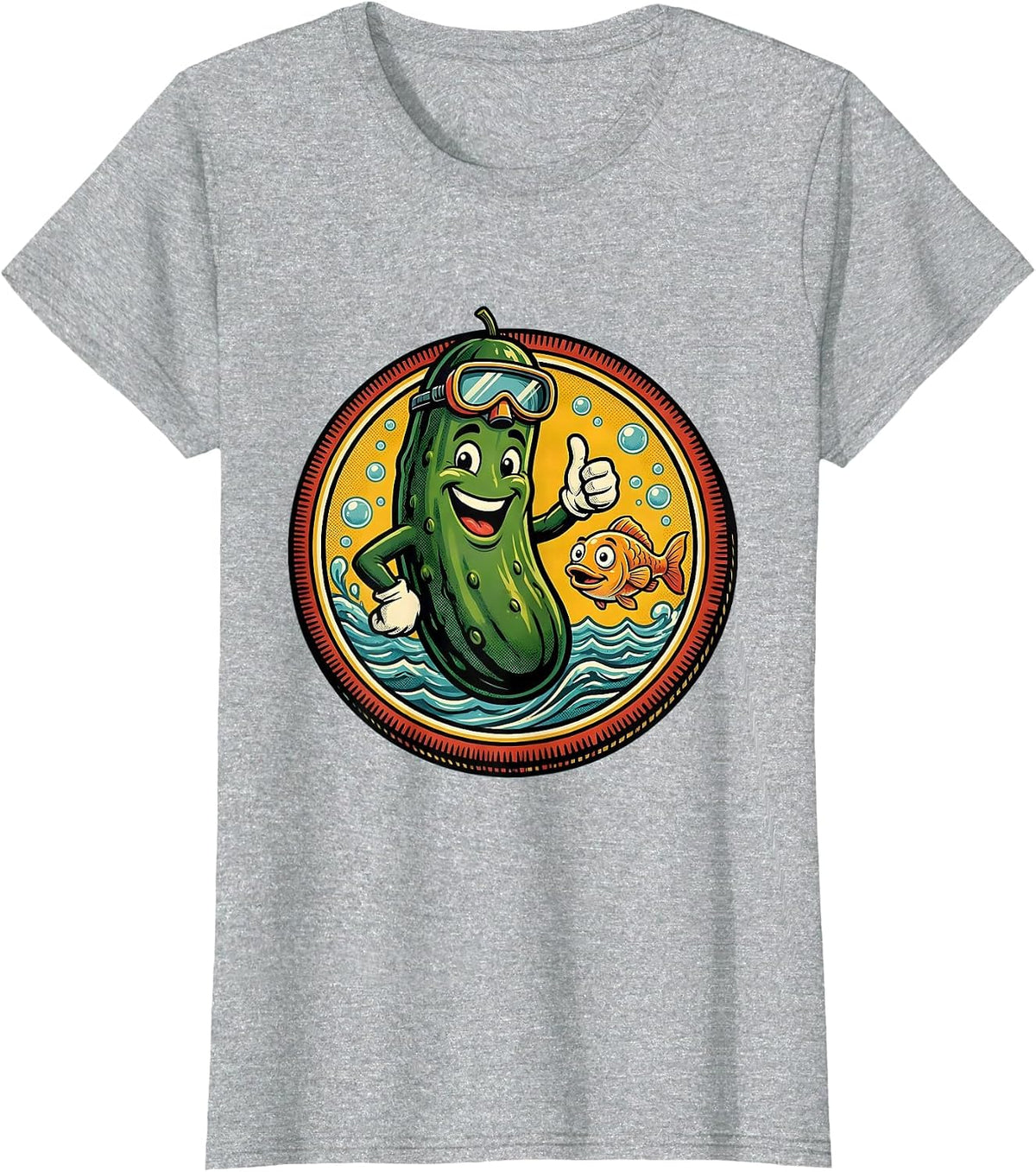 Pickle in the Deep Sea Underwater Scene T-Shirt - Heather Grey