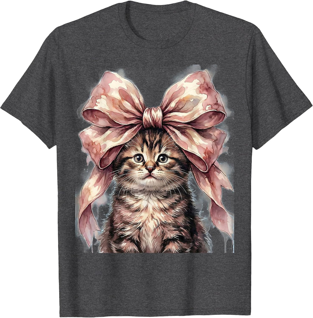 Men's Mimi Cat with Oversized Bow Crown Graphic T-Shirt - Dark Heather Grey