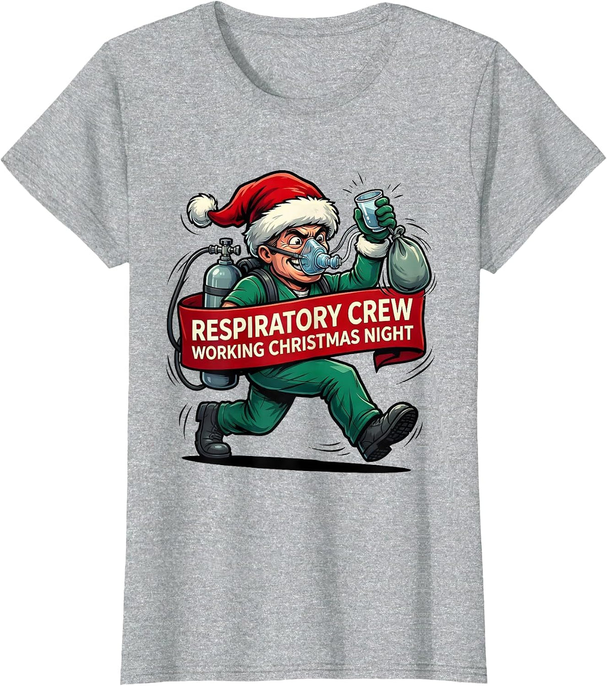 Respiratory Crew Working Christmas Night Funny T-Shirt - Heather Grey
