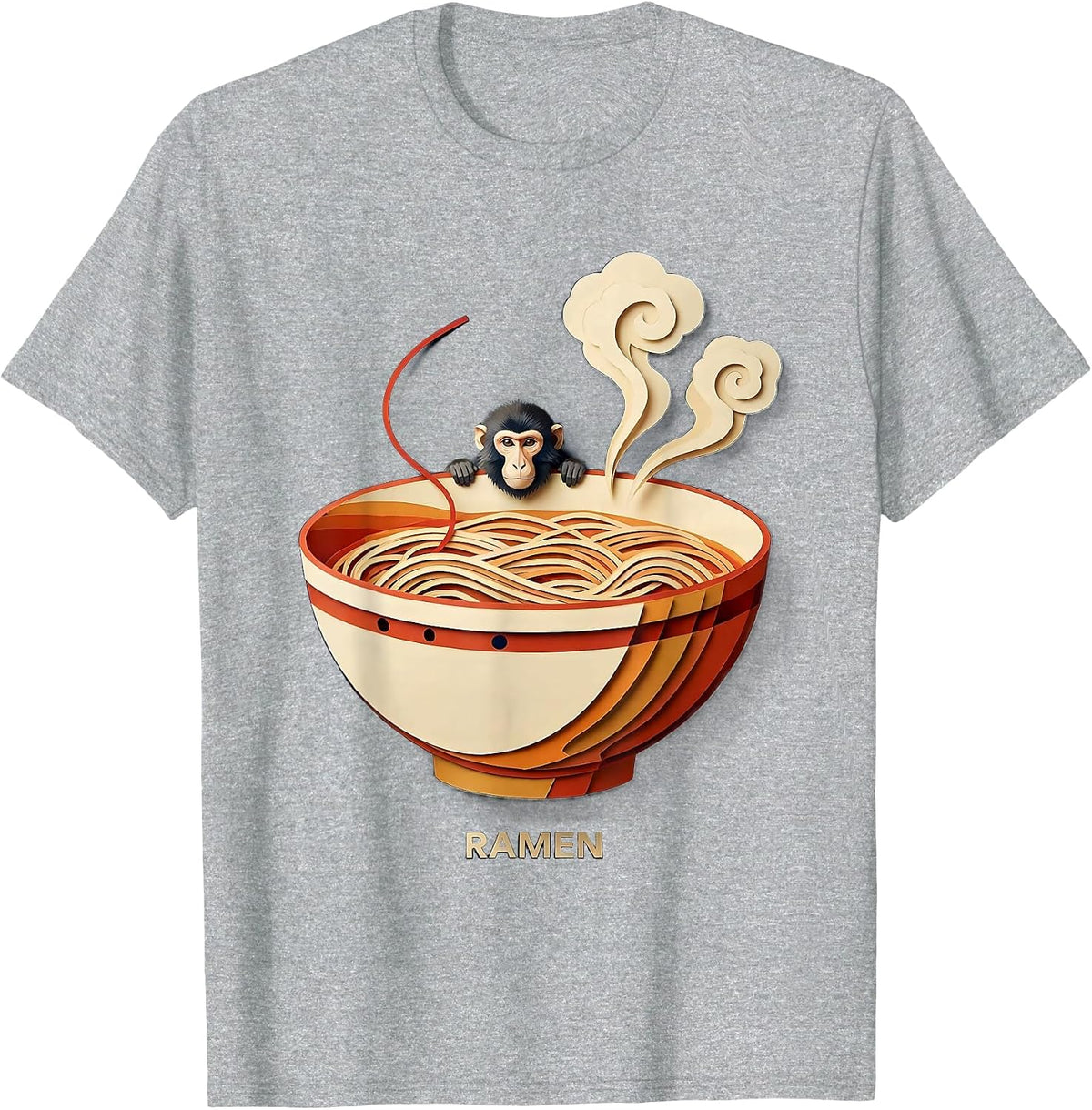 Men's Ramen Cute Japanese Macaque Kawaii Anime Animal Food Lover T-Shirt - Heather Grey