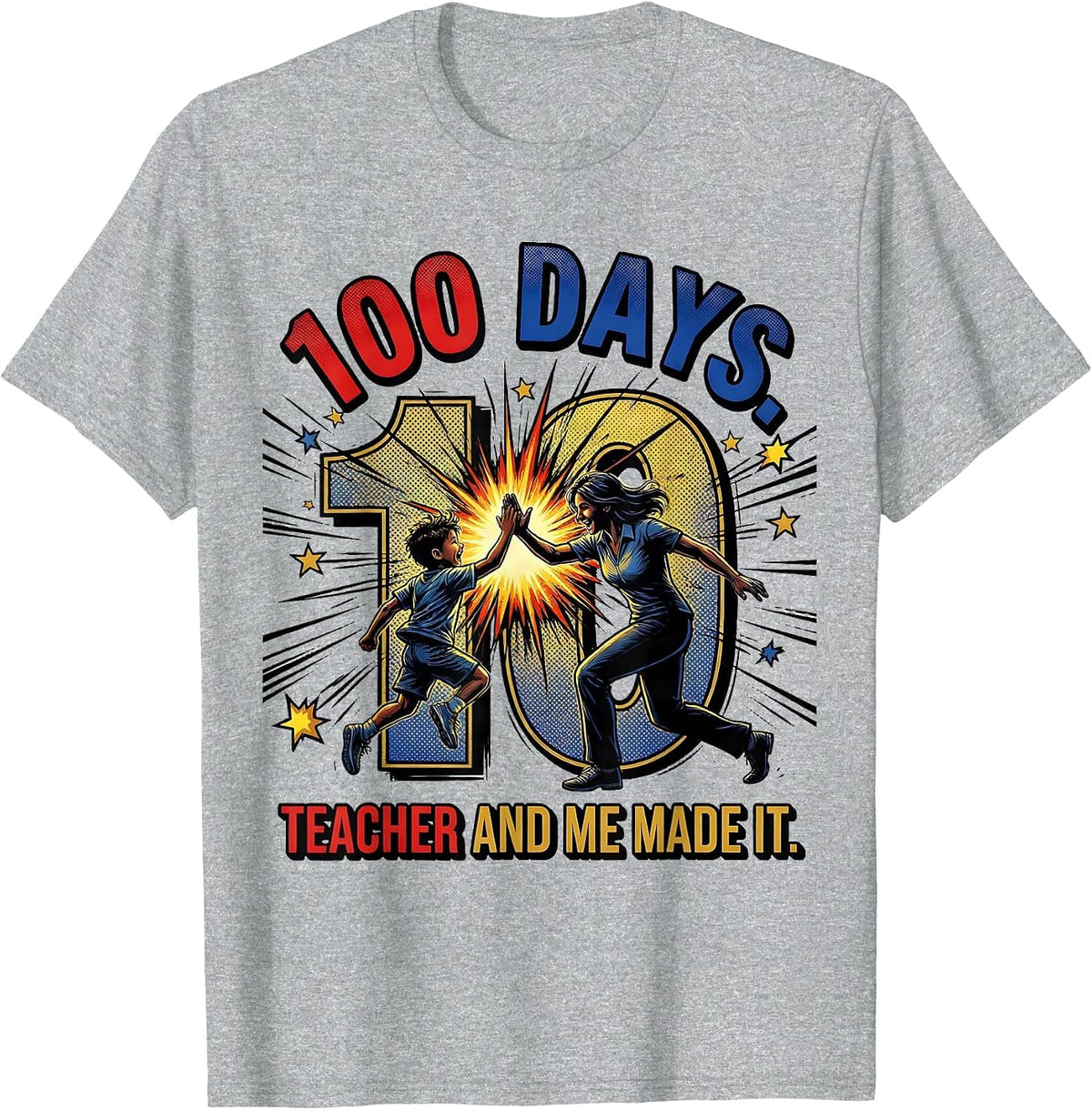 Men's 100 Days Teacher And Me Made It Funny Teacher Parent T-Shirt - Heather Grey