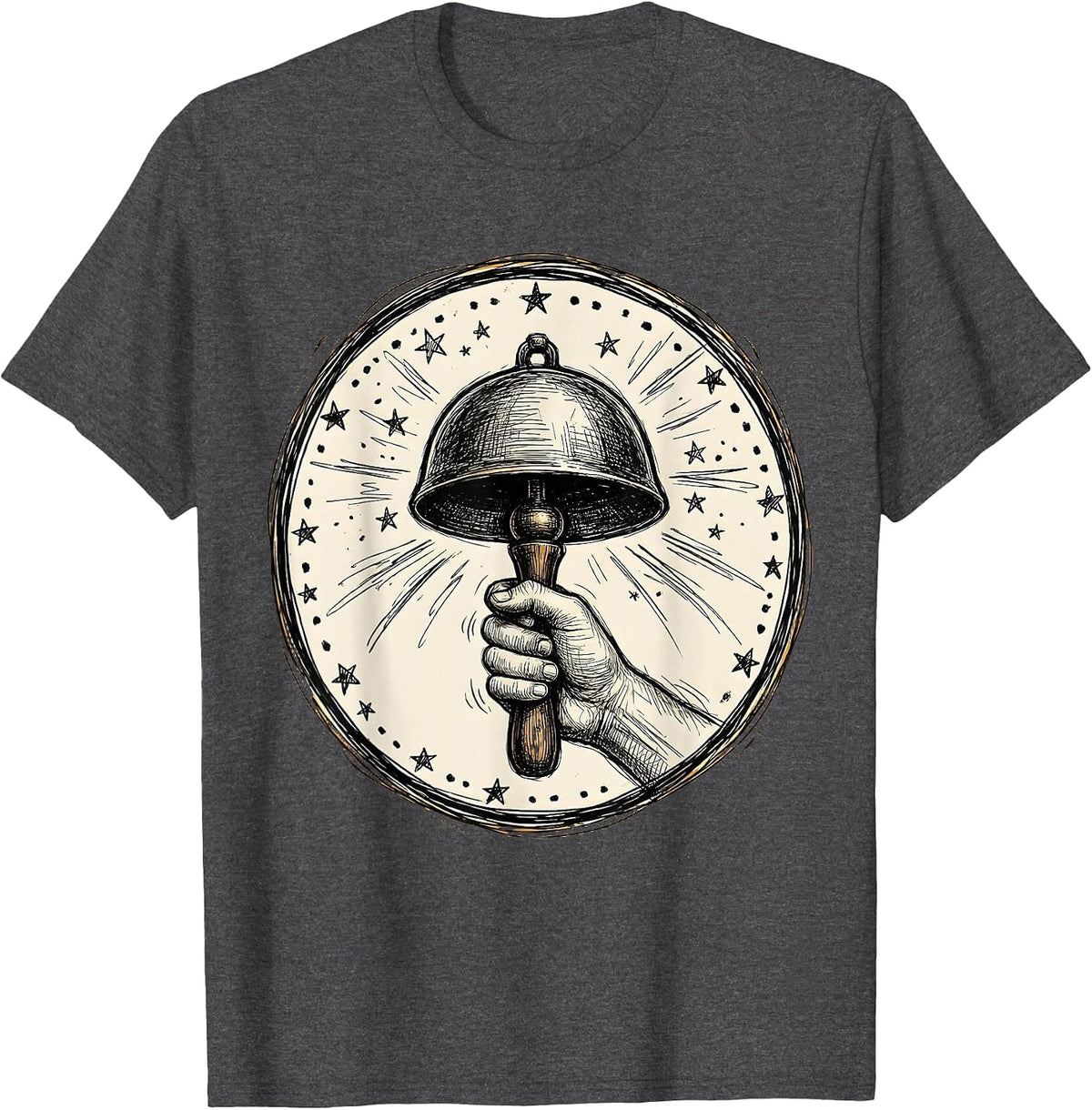 3rd Grade Teacher Vintage School Bell Illustration T-Shirt - Dark Heather Grey
