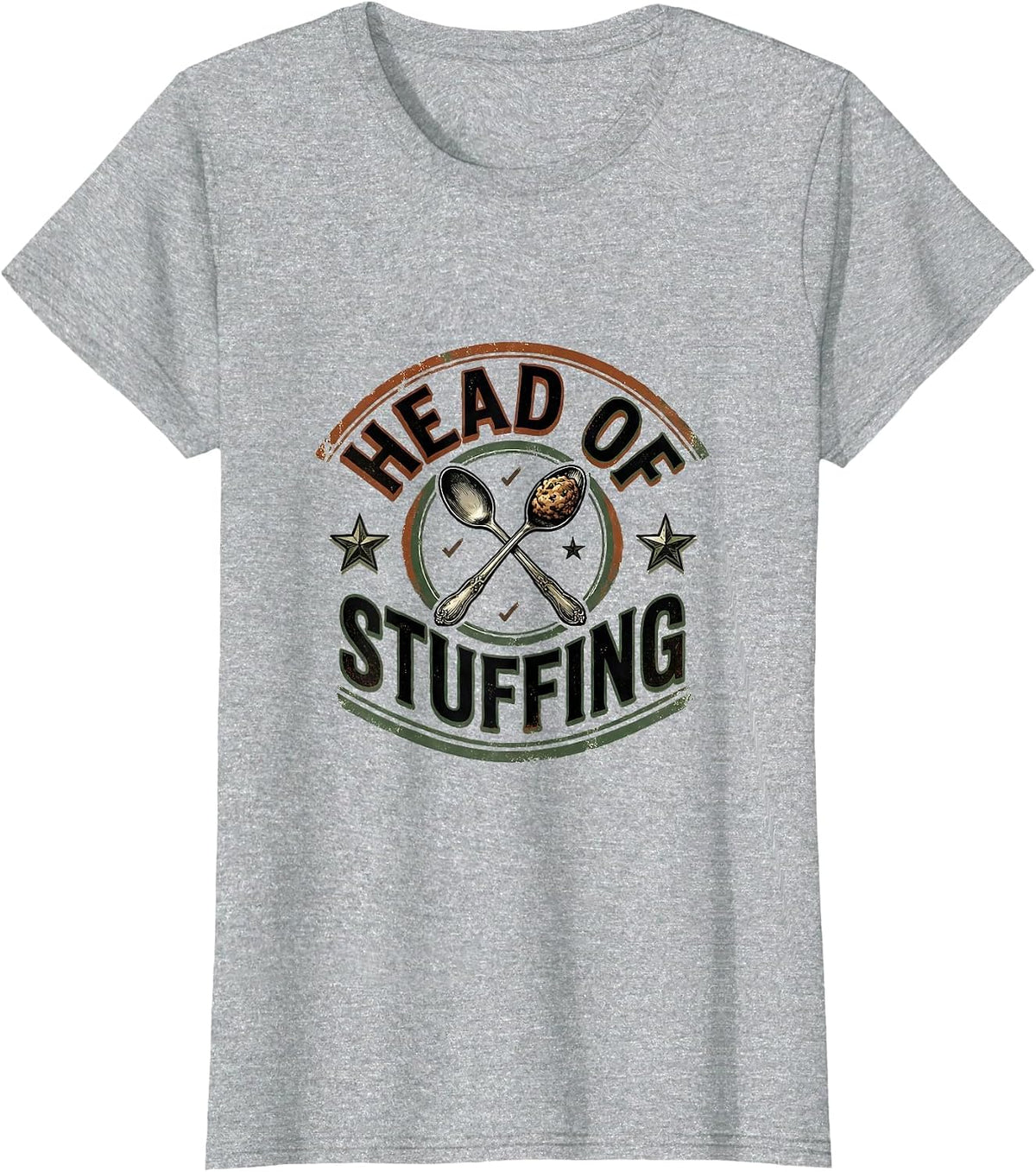 Women's Head Of Stuffing Vintage Funny Thanksgiving Turkey Family T-Shirt - Heather Grey