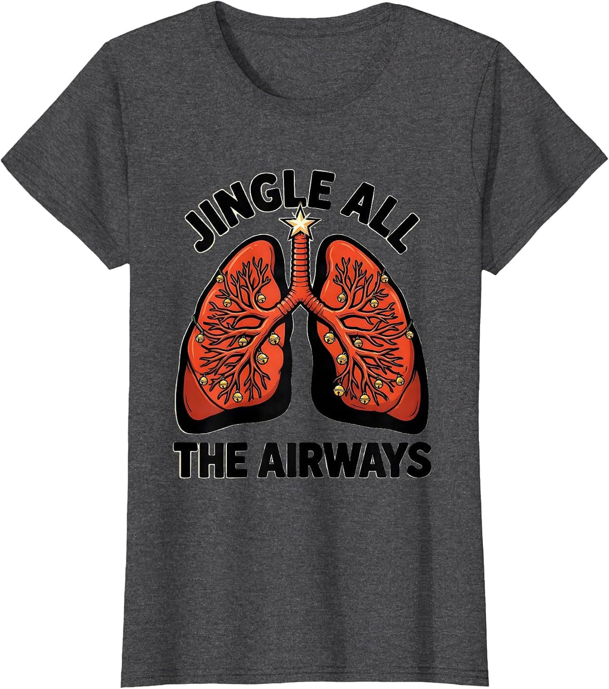 Women's Jingle All The Airways Cartoon Respiratory Therapist T-Shirt - Dark Heather Grey