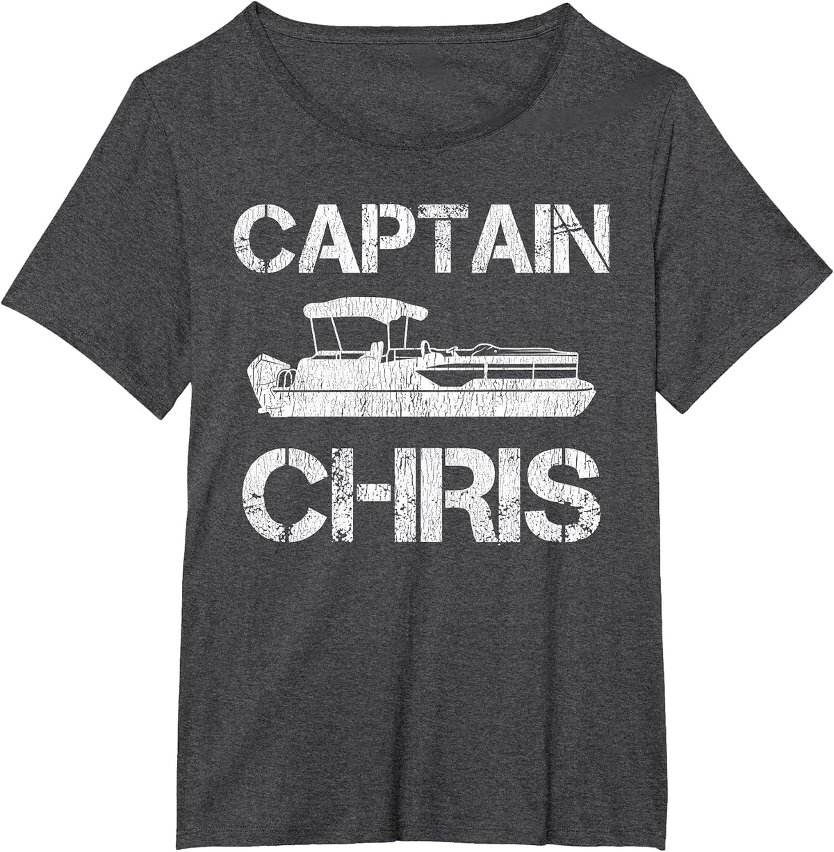 Captain Chris Pontoon Captain Funny Personalized Name Boat T-Shirt - Dark Heather Grey