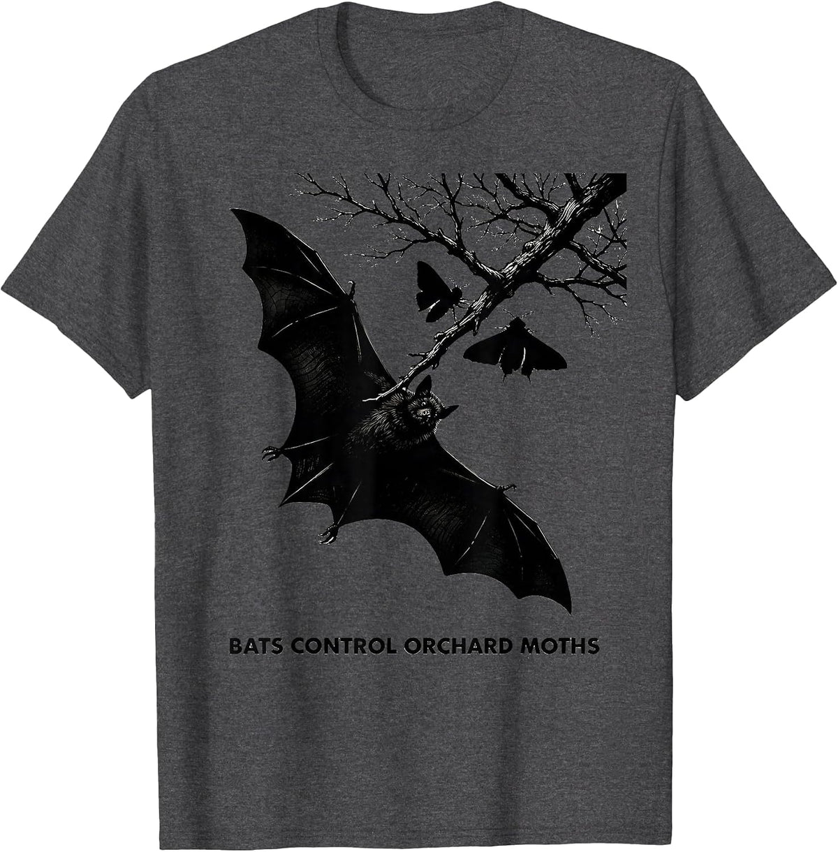 Bats Control Orchard Moths Vintage Bat Lover Halloween T-Shirt - Dark Heather Grey