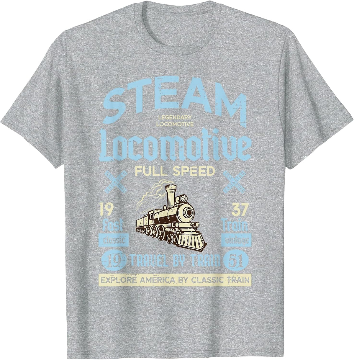 Steam Locomotive 1937 Train Vintage Men Women Kids Boys Teen T-Shirt - Heather Grey