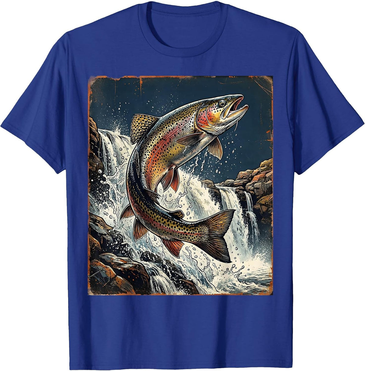 Men's Trout Splashing Through Waterfall Rapids T-Shirt - Royal Blue