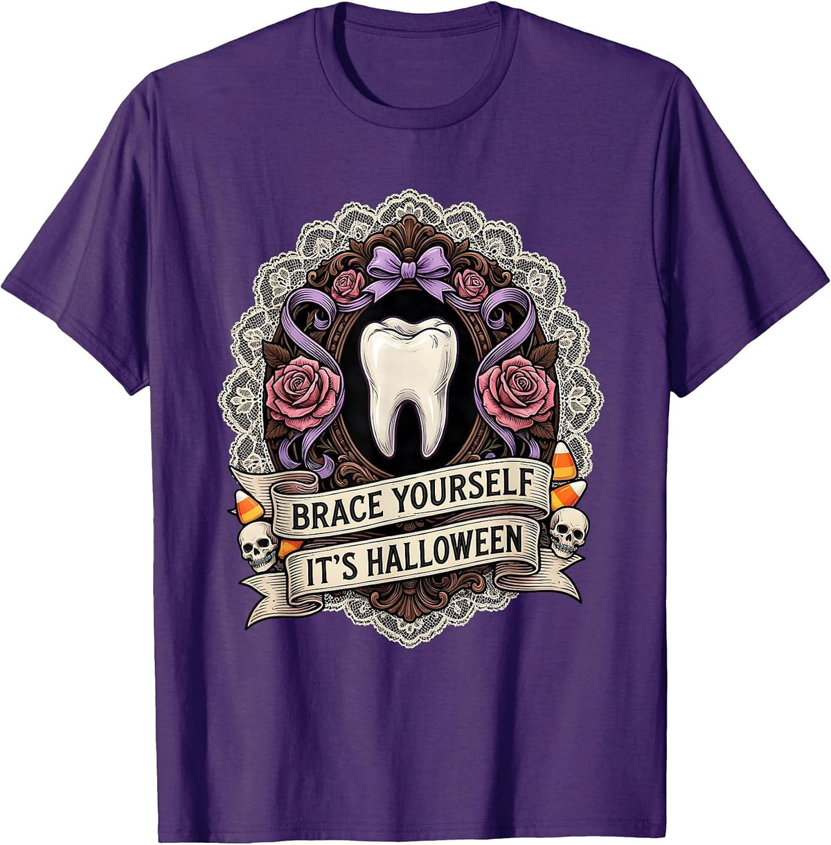 Men's Brace Yourself It's Halloween Dental Design T-Shirt - Purple