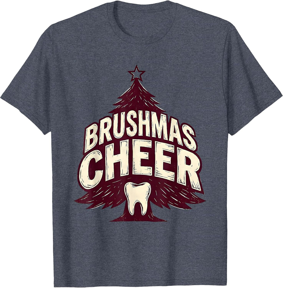 Brushmas Cheer Linocut Dental Office Holiday Humor T-Shirt - Heather Blue