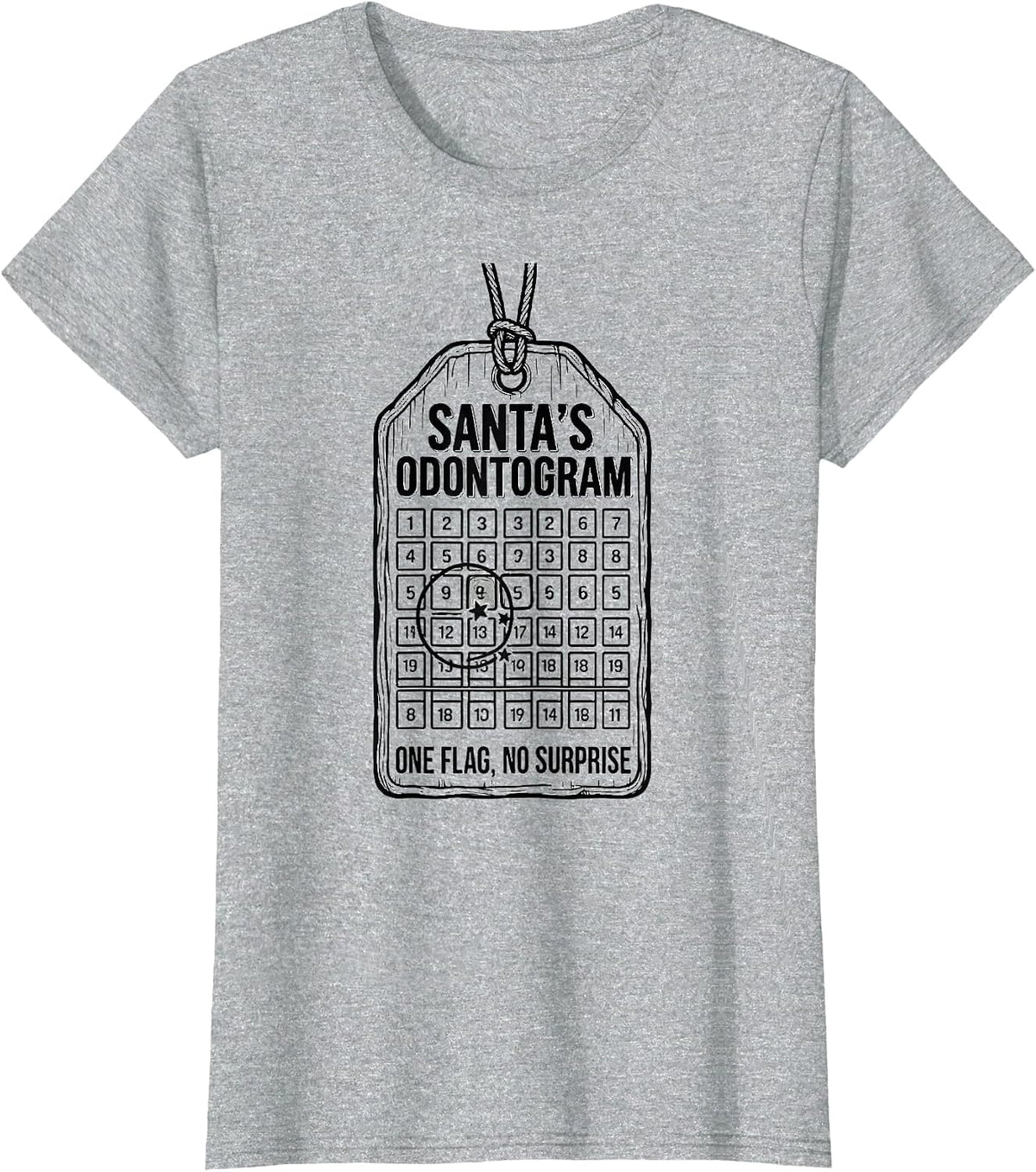 Santa's Odontogram: One Flag, No Surprise Dental Humor T-Shirt - Heather Grey