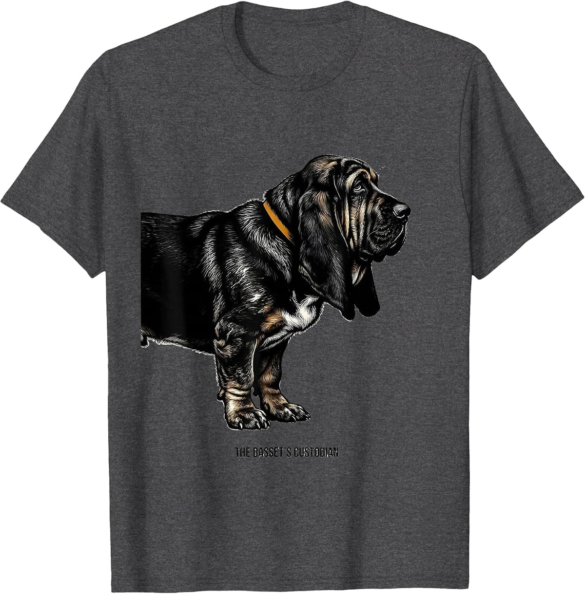 Men's The Basset's Custodian Funny Basset Hound Owner Dog Lover T-Shirt - Dark Heather Grey