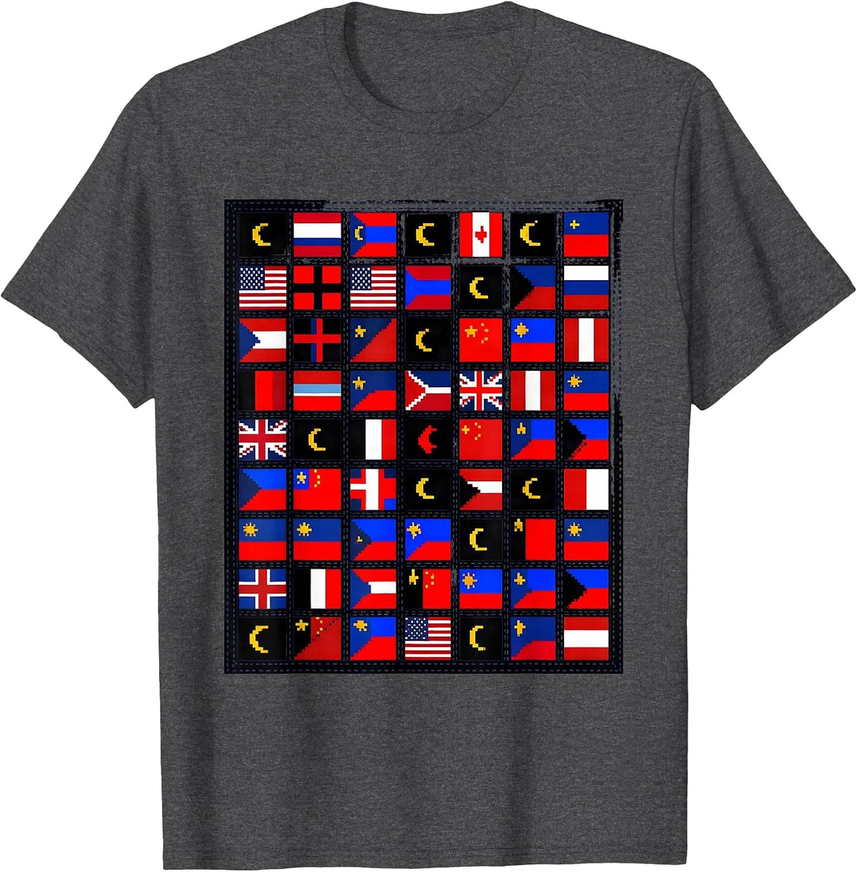 Men's World Flags Pixel Art Global Unity Mosaic Travel Gift T-Shirt - Dark Heather Grey