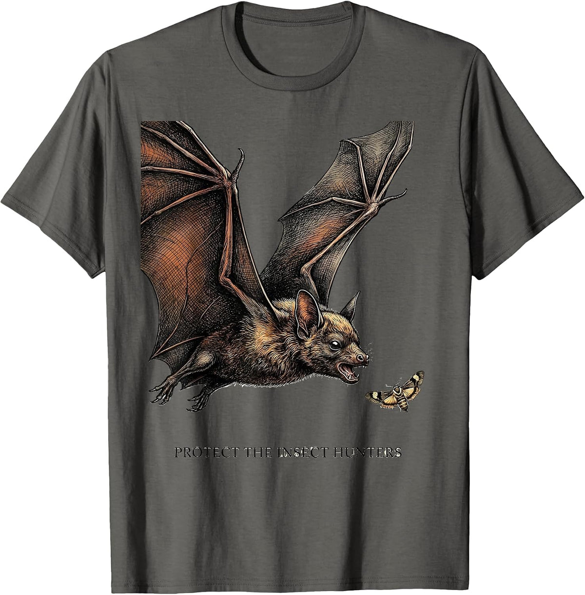 Protect The Insect Hunters Bat Lover Wildlife Conservation T-Shirt - Asphalt Grey