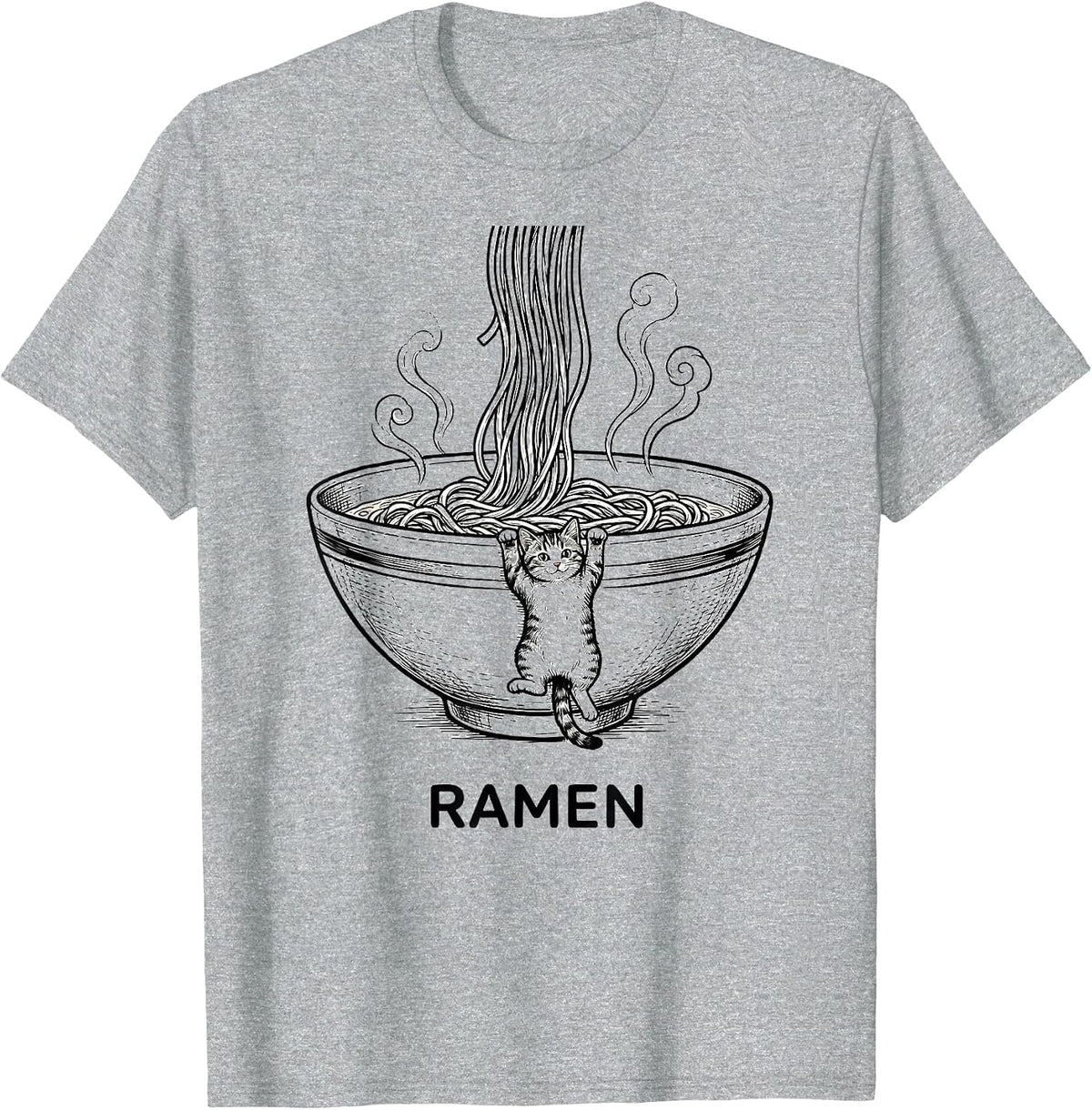 Men's RAMEN Kawaii Anime Cat Funny Japanese Humor Ramen Lover Gift T-Shirt - Heather Grey
