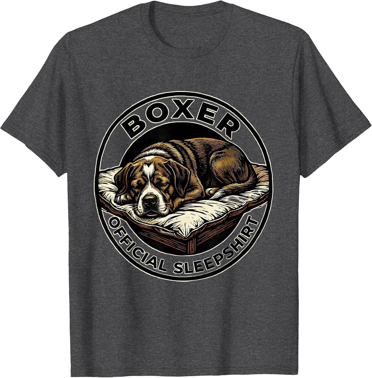 Men's Boxer Official Sleepshirt Linocut Dog Lover Novelty T-Shirt - Dark Heather Grey
