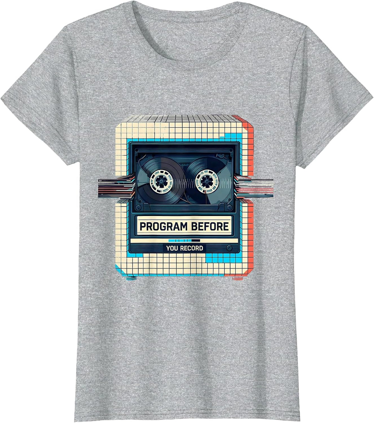 Program Before You Record Pixel Art 80s Retro Nostalgia T-Shirt - Heather Grey