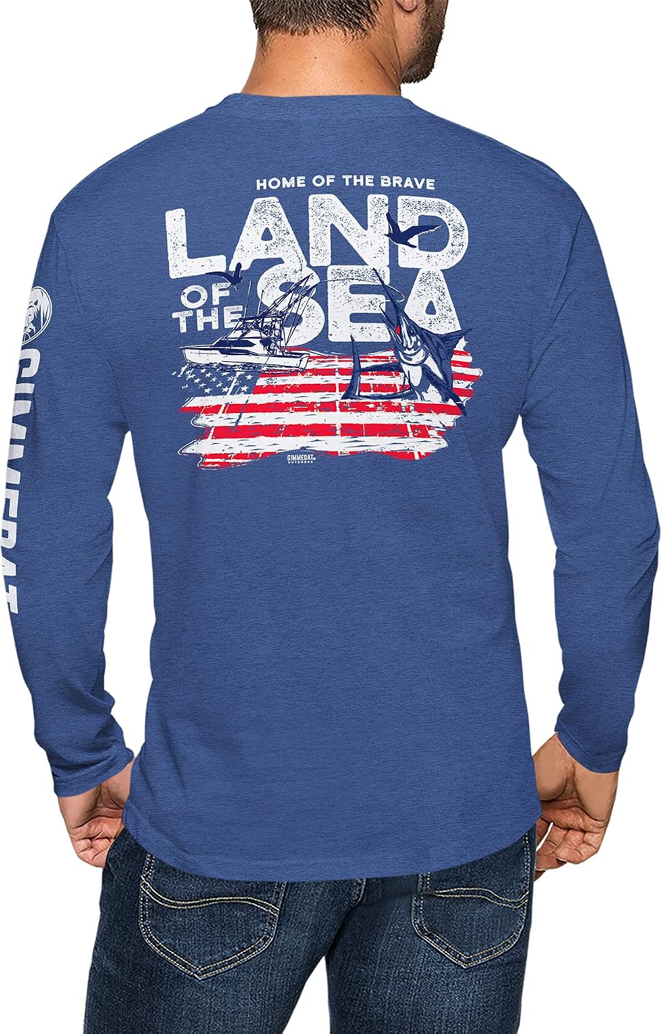 GIMMEDAT Deep Sea Fishing Mens Shirt Land of The Sea T-Shirt Gift Fun Husband - Heather True Royal
