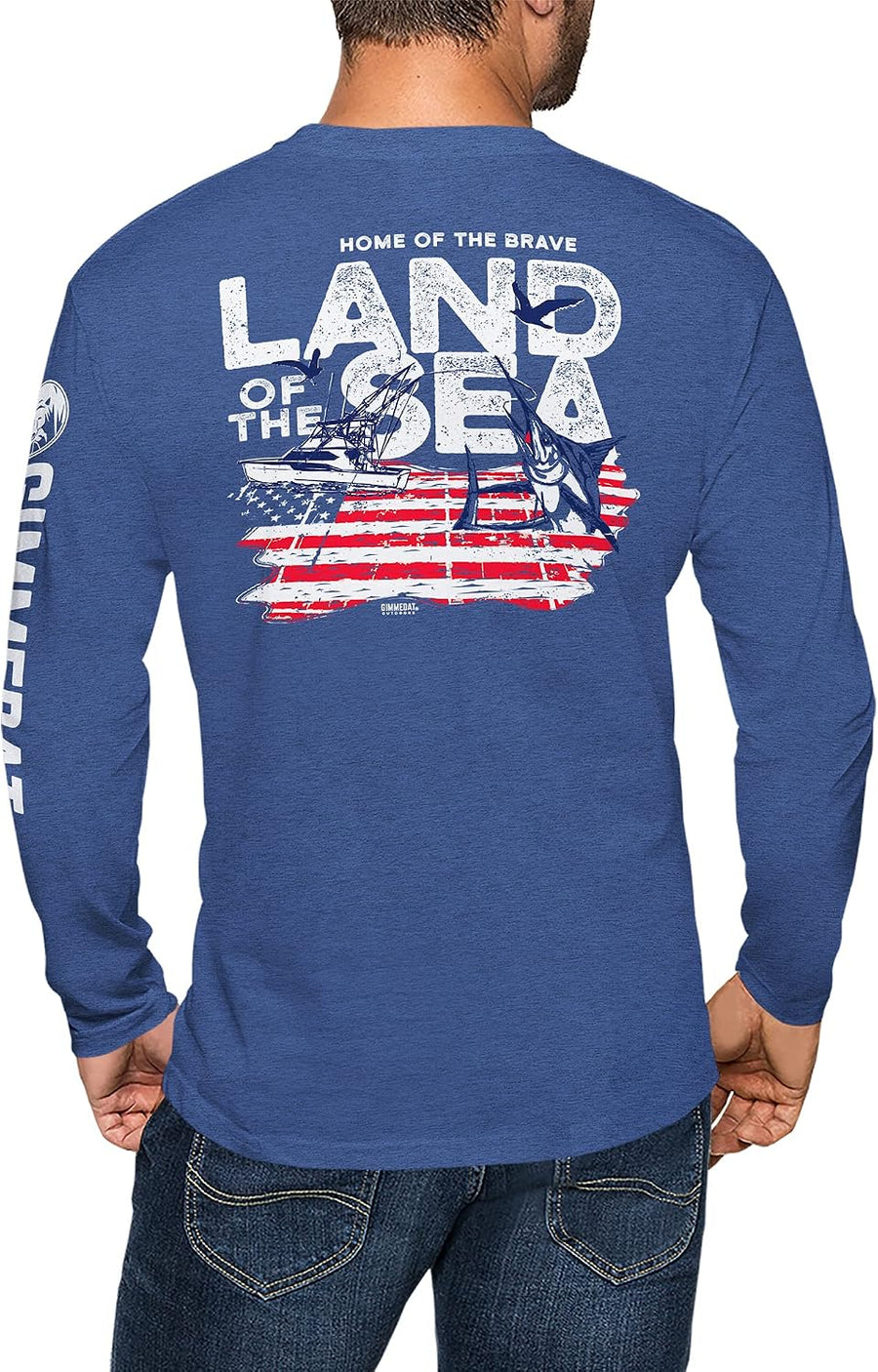 GIMMEDAT Deep Sea Fishing Mens Shirt Land of The Sea T-Shirt Gift Fun Husband - Heather True Royal
