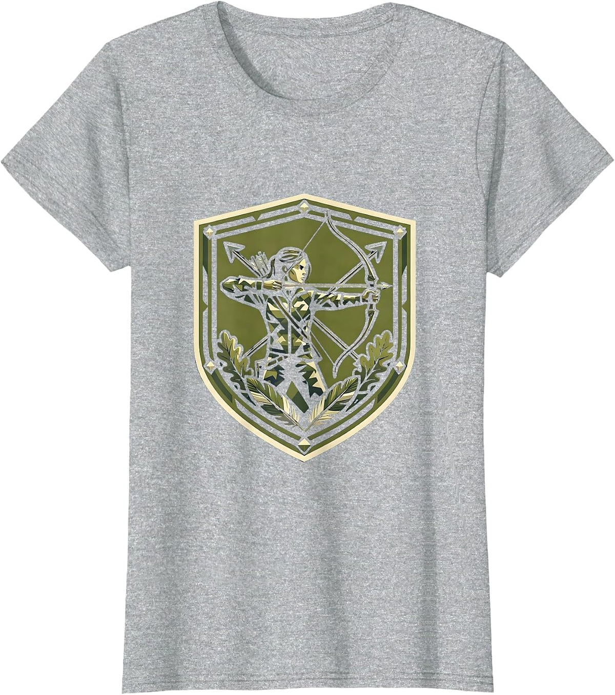 Camo Archer Hunter Bow and Arrow Illustration T-Shirt - Heather Grey