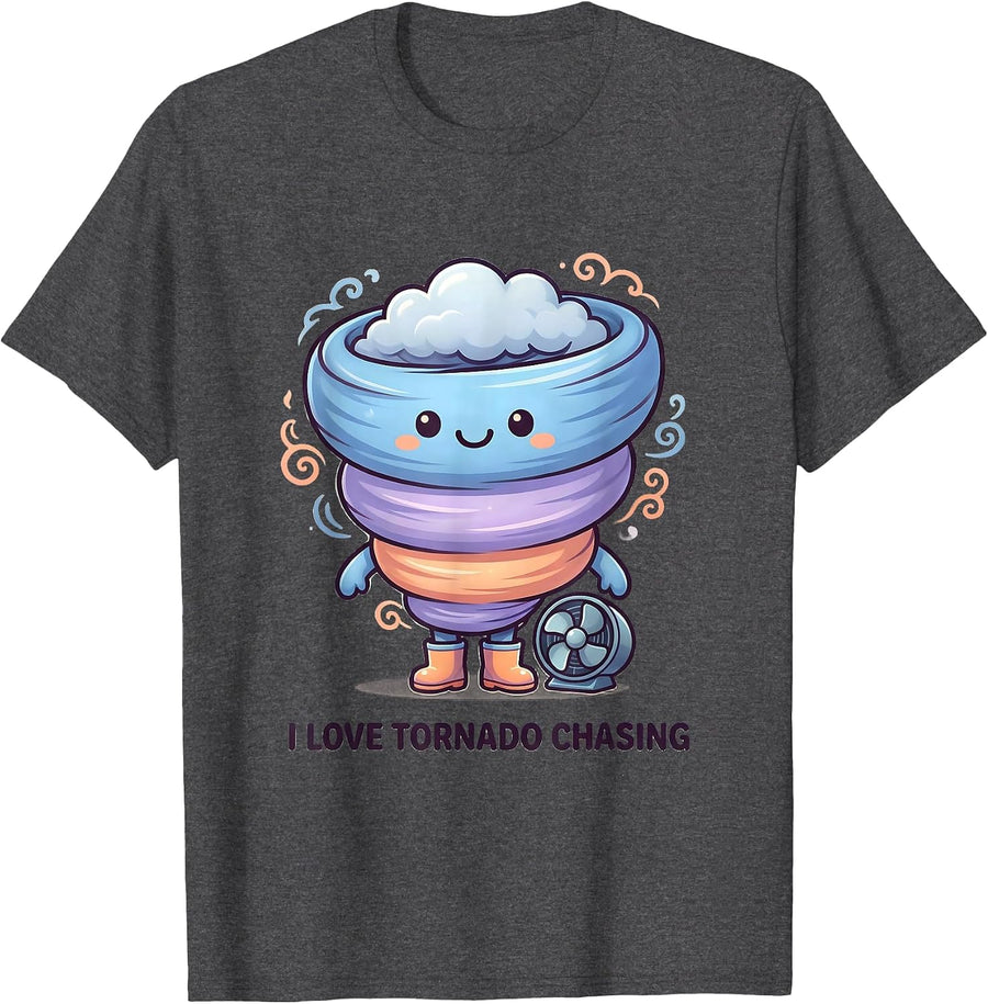 Men's I Love Tornado Chasing Cute Kawaii Storm Chaser Weather T-Shirt - Dark Heather Grey